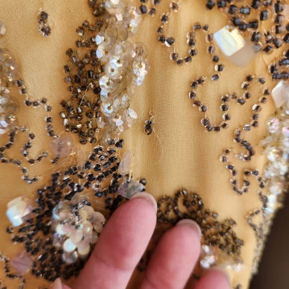 Malcom Starr Vintage 1960s Hand Beaded Yellow Silk Chiffon Dress Size? - Picture 12 of 16